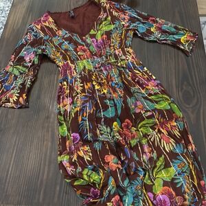 Anthropologie Me 2 Magic Large Metallic Tiered Lined  Floral Boho Dress Wedding